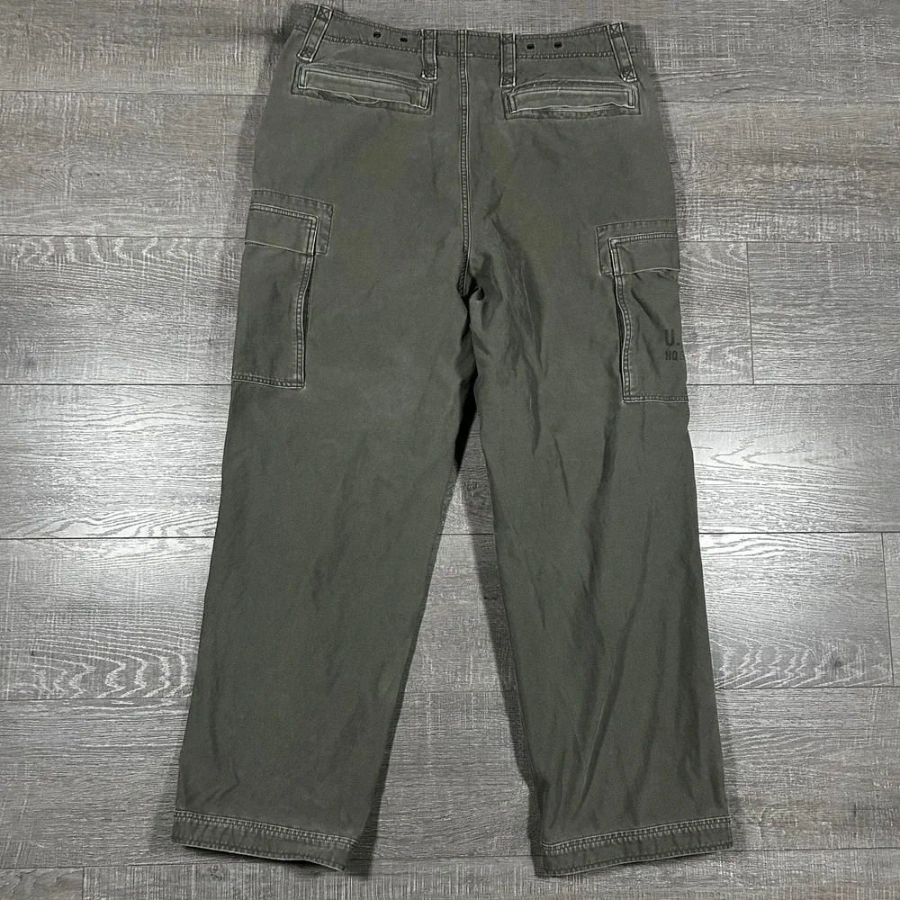 Vintage Old Navy Mens Baggy Cargo Pants‎ Olive Green Military Stencil 36x32 Y2K